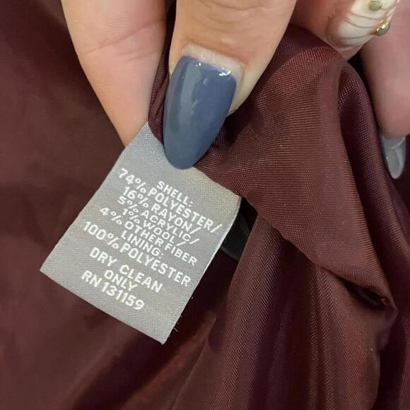 Valerie Stevens Womens Jacket with Tie‎ Belt Burgundy Large Wool Large Buttons - Picture 9 of 14